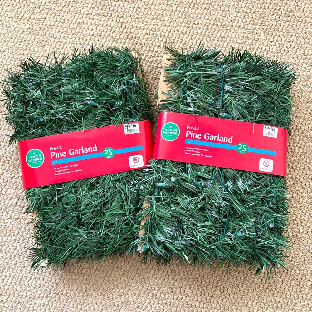 NWT 2 Winter Wonder Lane Pre-Lit Pine Garland - Festive Green each 25 ft